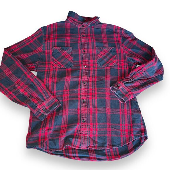 Mens Flannel Shirt Large Red Buffalo Checked Plaid Lumberjack Fisherman - Picture 2 of 16